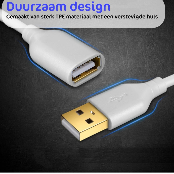 USB verlengkabel 2.0 - 2 Stuks - Wit - 2 meter Verlengsnoer - USB A Verlengkabel - USB-A Male naar USB A Female - PC Laptop Camera Muis Toetsenbord Headset Speakers Compatibel